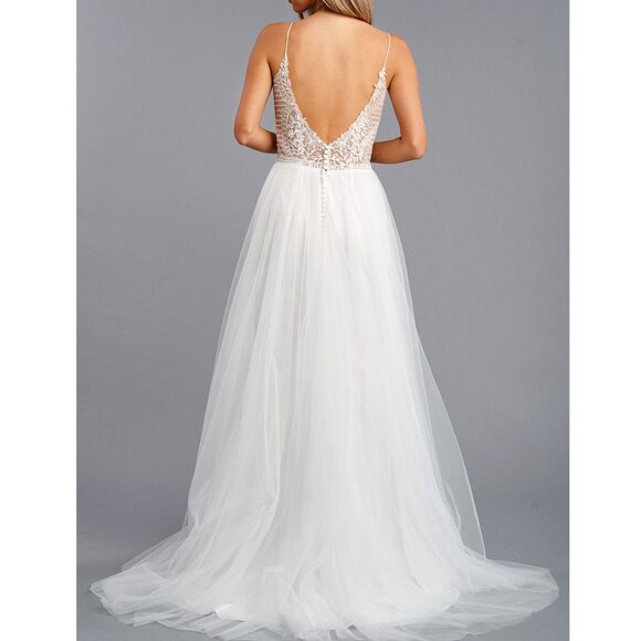 Off White Filigree Sweetheart Neck Formal Wedding Ball Gown Dress 14 - Picture 4 of 10